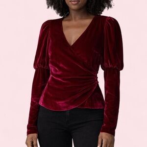 NWT Cinq à Sept Red Velvet Wrap Blouse